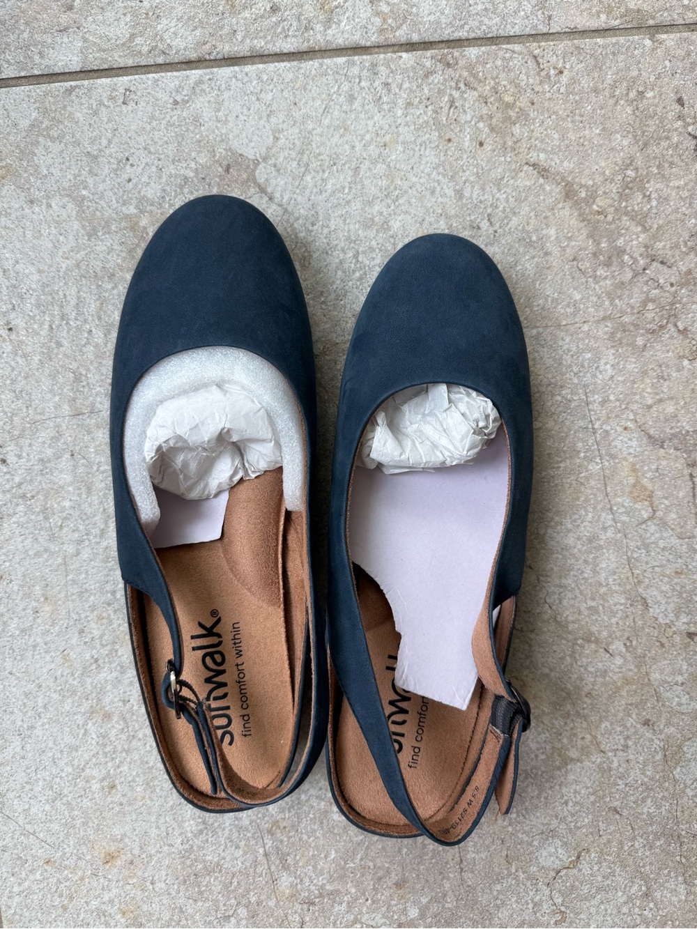 SoftWalk Navy Blue Suede Slingback Flats